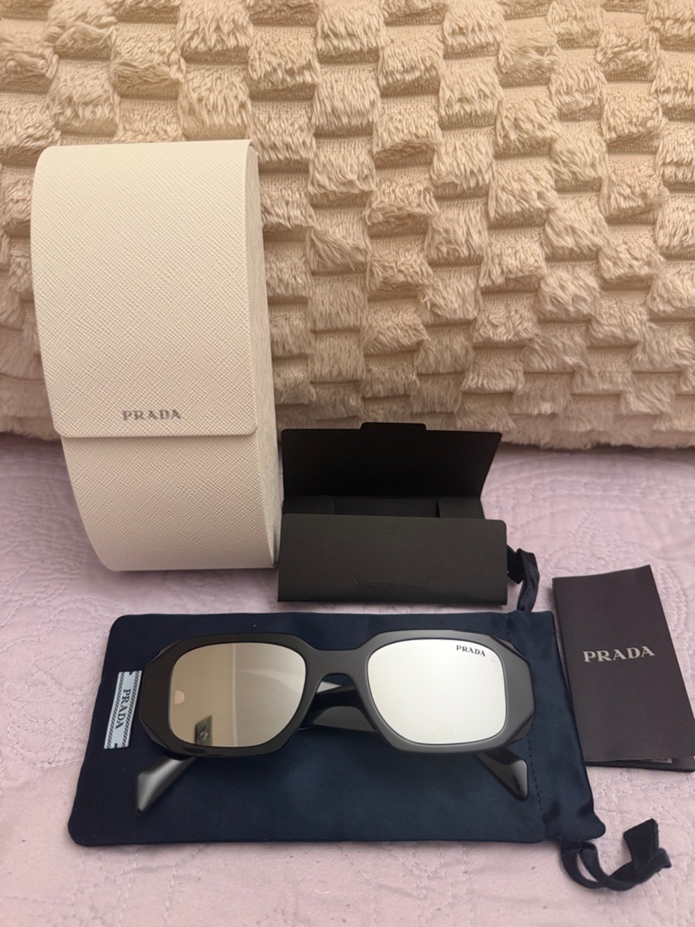 NEW* Authentic Prada Black Frame Silver Mirrored Sunglasses
